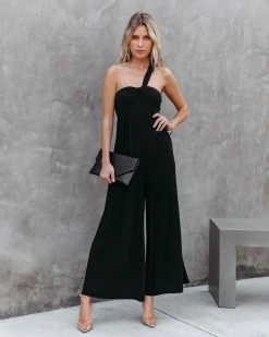 LUSH-001 Pursuit Of Happiness One Shoulder Jumpsuit - Black - FINAL SALE