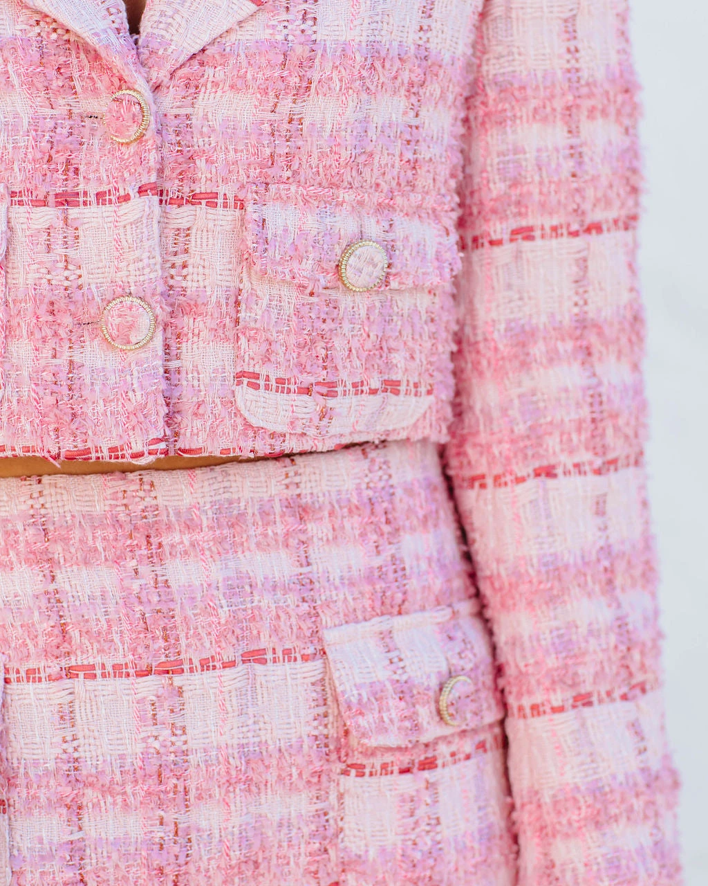 ENDL-001 Rayanne Pocketed Crop Tweed Blazer - Pink - FINAL SALE - Image 4