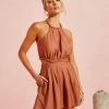 CHRY-001 Raze Halter Pocketed Romper - Clay