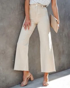 MIOU-001 Rowen High Rise Stretch Wide Leg Jeans - Beige - SALE