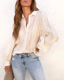 OLIV-001 Roxy Cotton Button Down Top - Natural - SALE