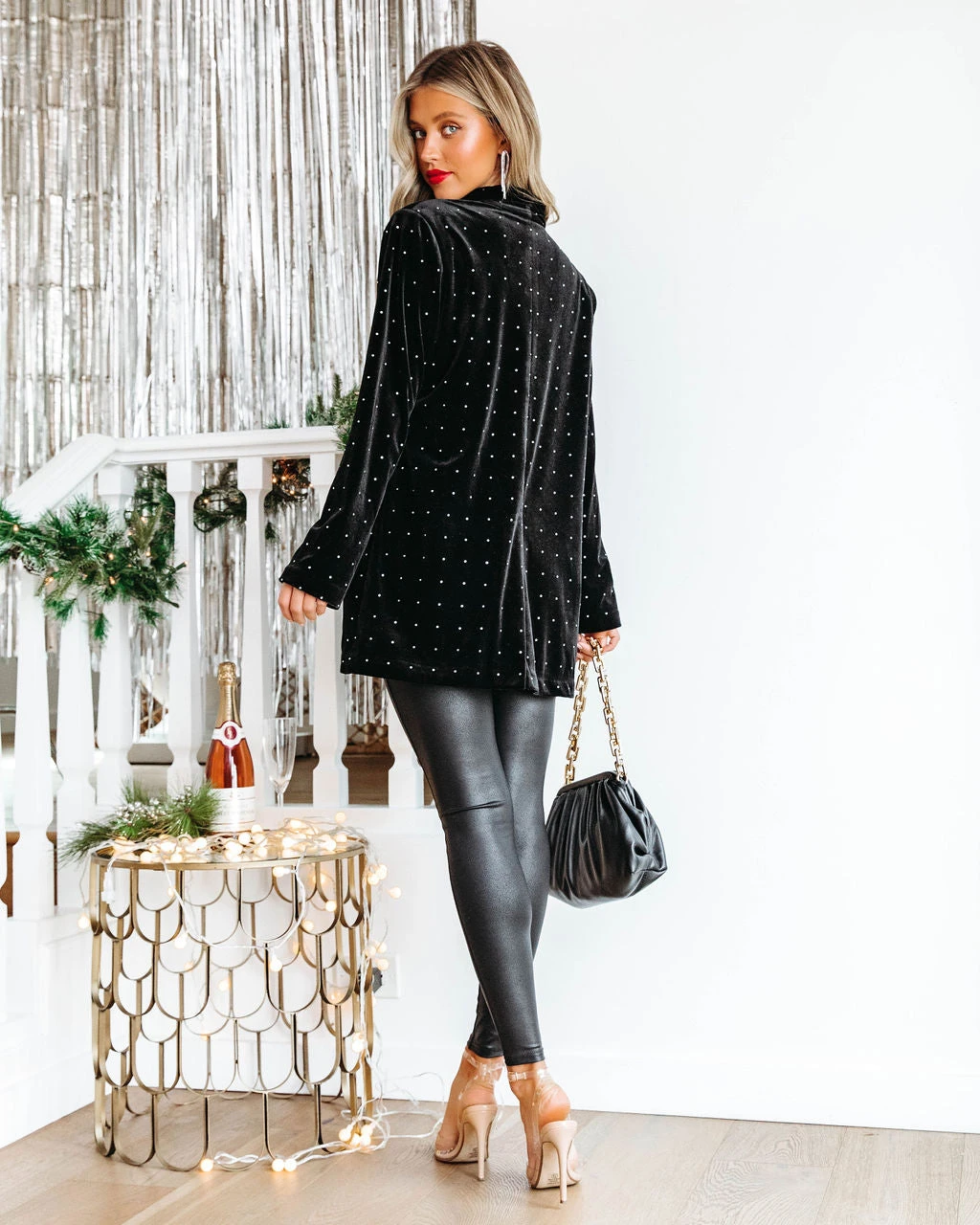 ENDL-001 Runway Muse Pocketed Embellished Velvet Blazer - Black - FINAL SALE - Image 4