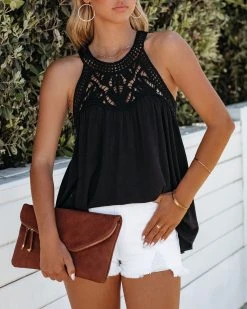 LOVE-003 Russo Crochet Babydoll Tank - Black - LAST CHANCE
