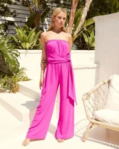 TYCH-001 Ryann Strapless Wide Leg Jumpsuit - Fuchsia