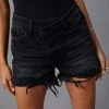 FLYI-001 Lia Frayed Hem Denim Shorts - Black