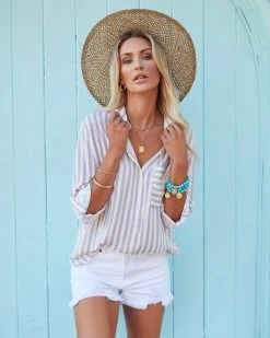 AAKA-001 Salty Air Striped Button Down Top - FINAL SALE