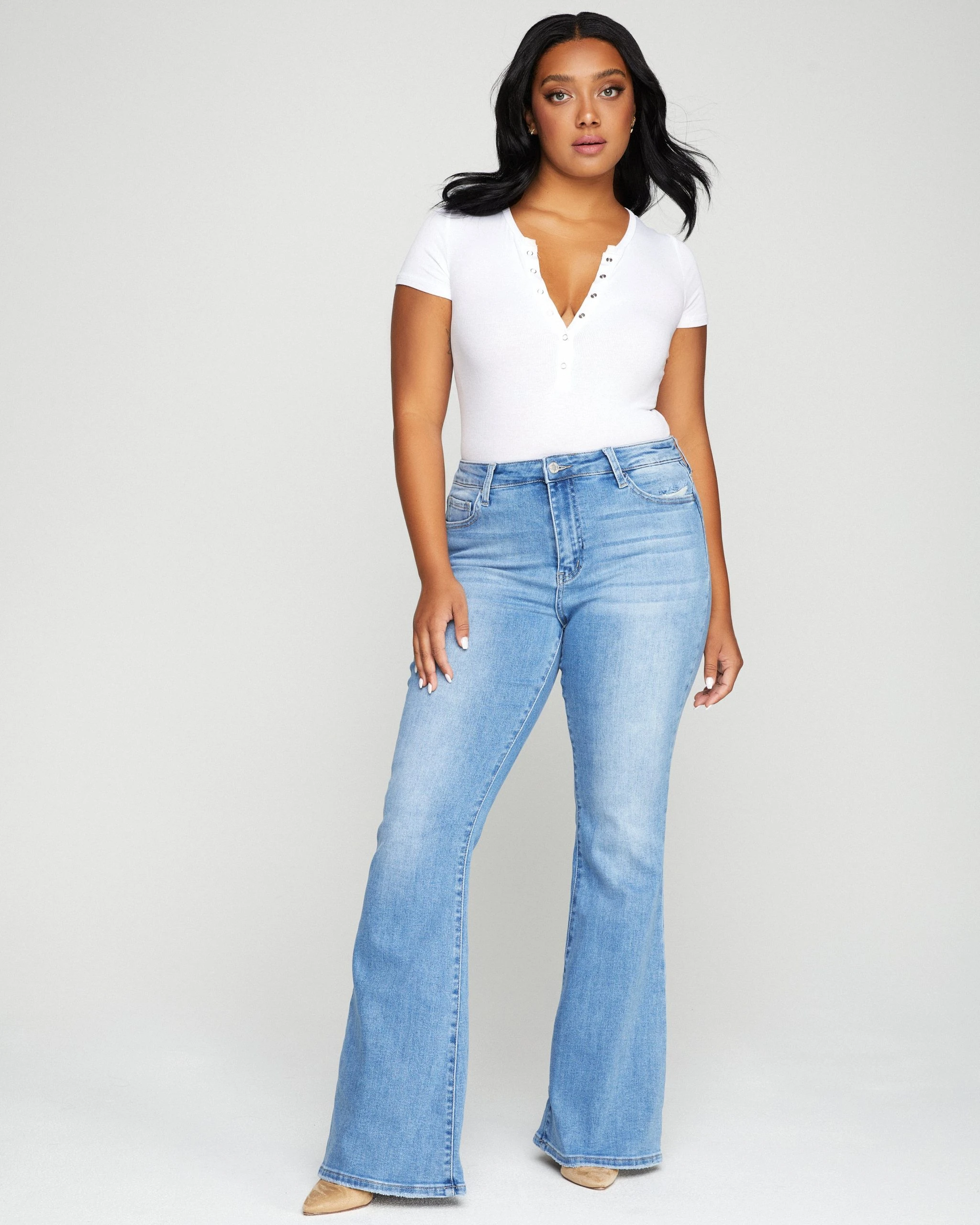 FLYI-001 Sara High Rise Distressed Bell Bottom Denim - FINAL SALE
