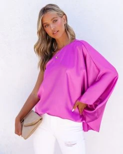 TYCH-001 Stanbury Satin One Shoulder Blouse - Purple - FINAL SALE