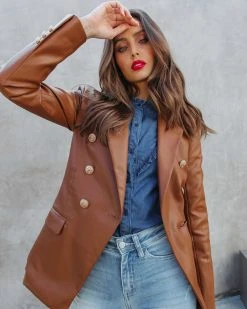 FORE-001 Scout Faux Leather Blazer - Chocolate - FINAL SALE