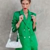 SALT-001 Sensational Queen Satin Embellished Pocketed Blazer - Emerald - FINAL SALE