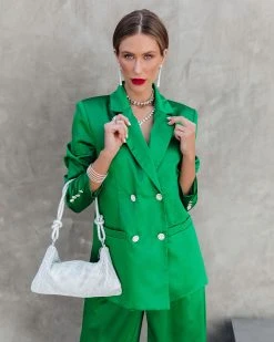 SALT-001 Sensational Queen Satin Embellished Pocketed Blazer - Emerald - FINAL SALE