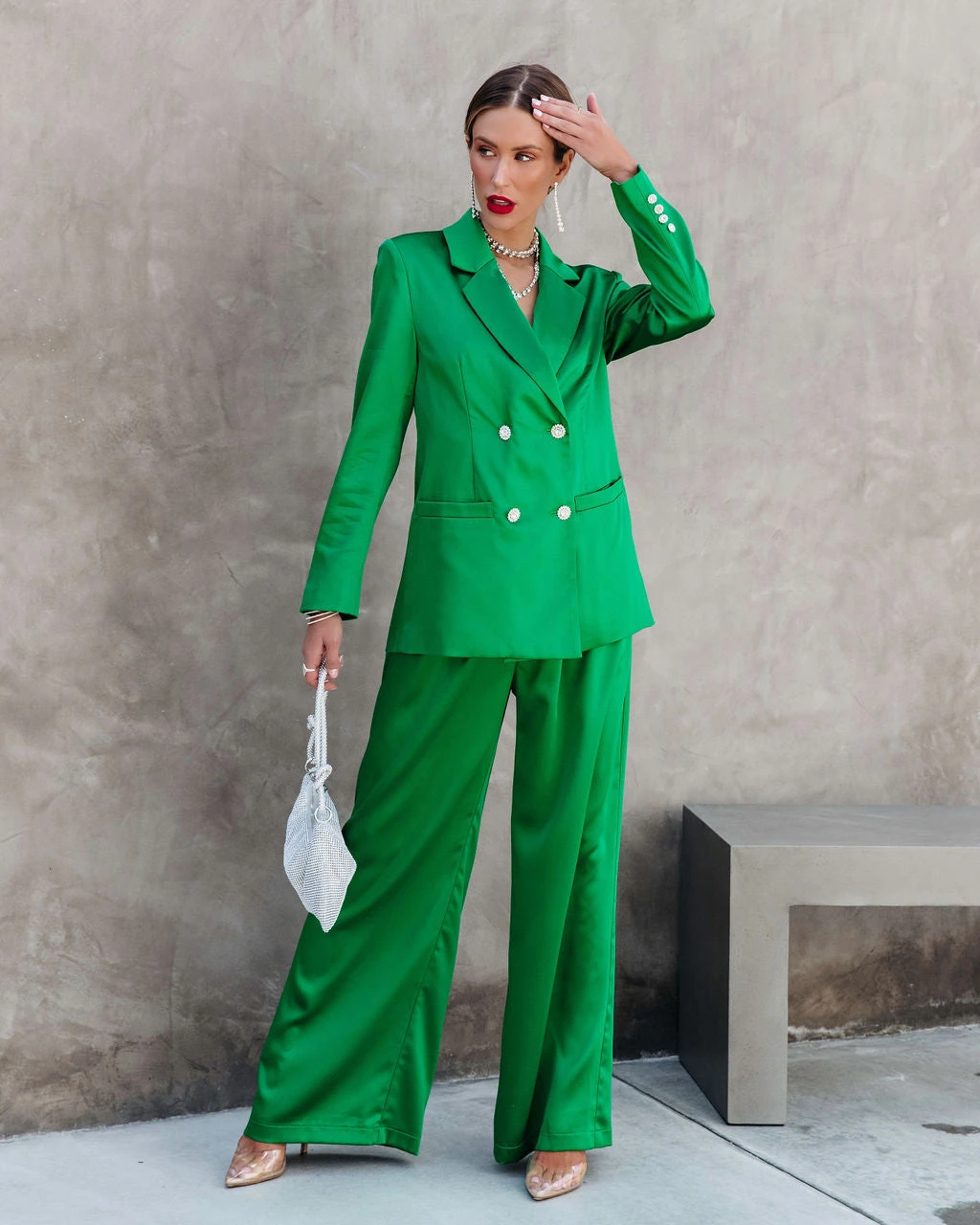 SALT-001 Sensational Queen Satin Embellished Pocketed Blazer - Emerald - FINAL SALE - Image 5