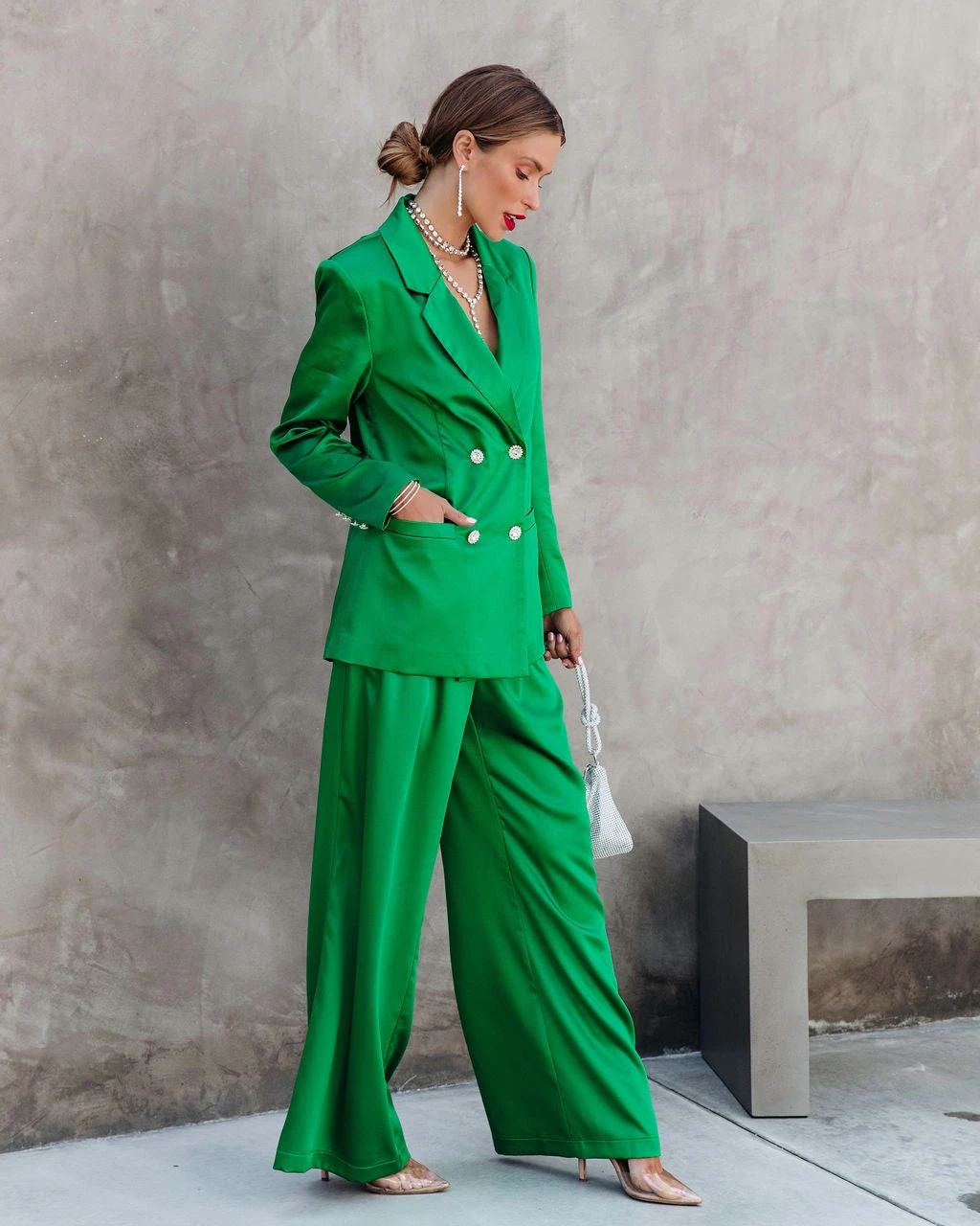 SALT-001 Sensational Queen Satin Embellished Pocketed Blazer - Emerald - FINAL SALE - Image 7