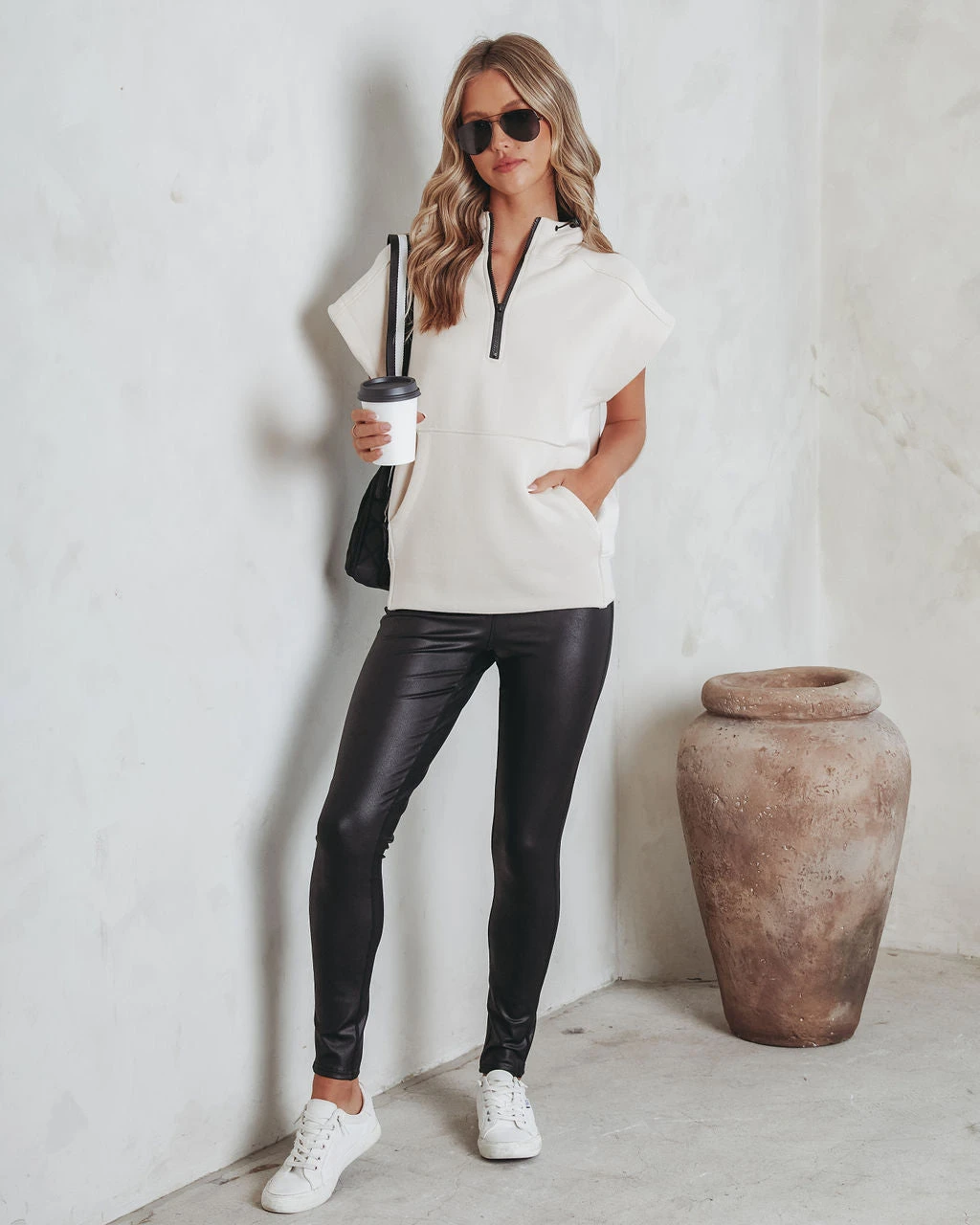 MONO-001 Serena Half Zip Hooded Sweatshirt - Cream - Image 3