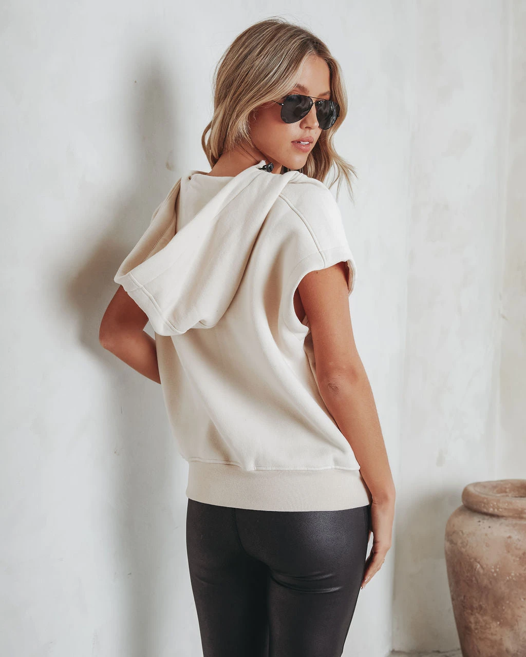 MONO-001 Serena Half Zip Hooded Sweatshirt - Cream - Image 4