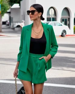 SKIE-001 She Means Business Pocketed Blazer - Kelly Green - LAST CHANCE