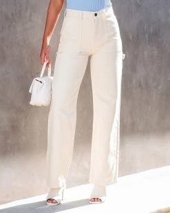 HIDD-002 Laurent High Waisted Carpenter Wide Leg Jeans - Cream