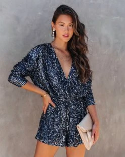 ENDL-001 Shine Bright Sequin Romper - Navy - FINAL SALE