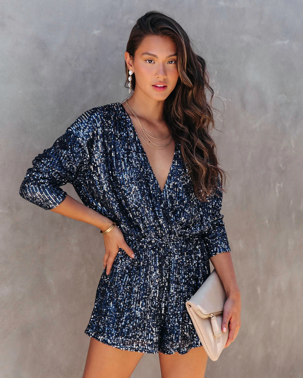 ENDL-001 Shine Bright Sequin Romper - Navy - FINAL SALE
