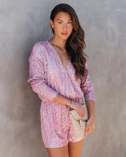 ENDL-001 Shine Bright Sequin Romper - Pink - FINAL SALE