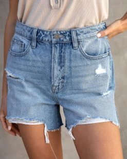 HIDD-002 Stassi High Rise Distressed Mom Jean Shorts