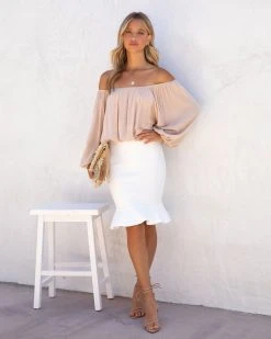 LA M-001 Sunkissed Dreaming Off The Shoulder Blouse - Beige - LAST CHANCE