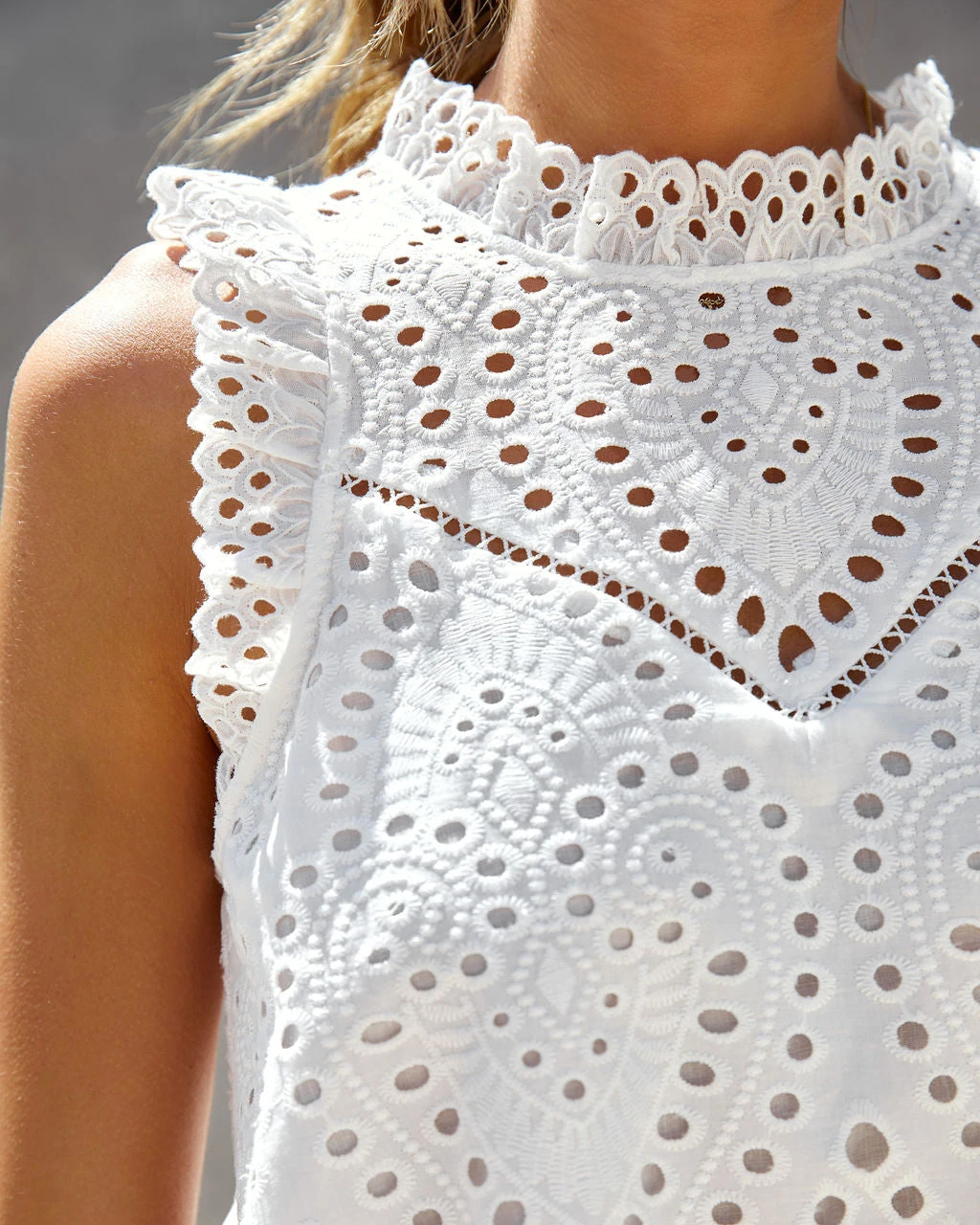 SKIE-001 Sweet Georgia Cotton Eyelet Top - White - Image 3