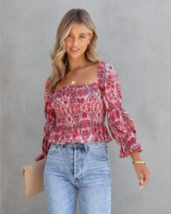 OLIV-001 Tabitha Cotton Smocked Long Sleeve Top - FINAL SALE