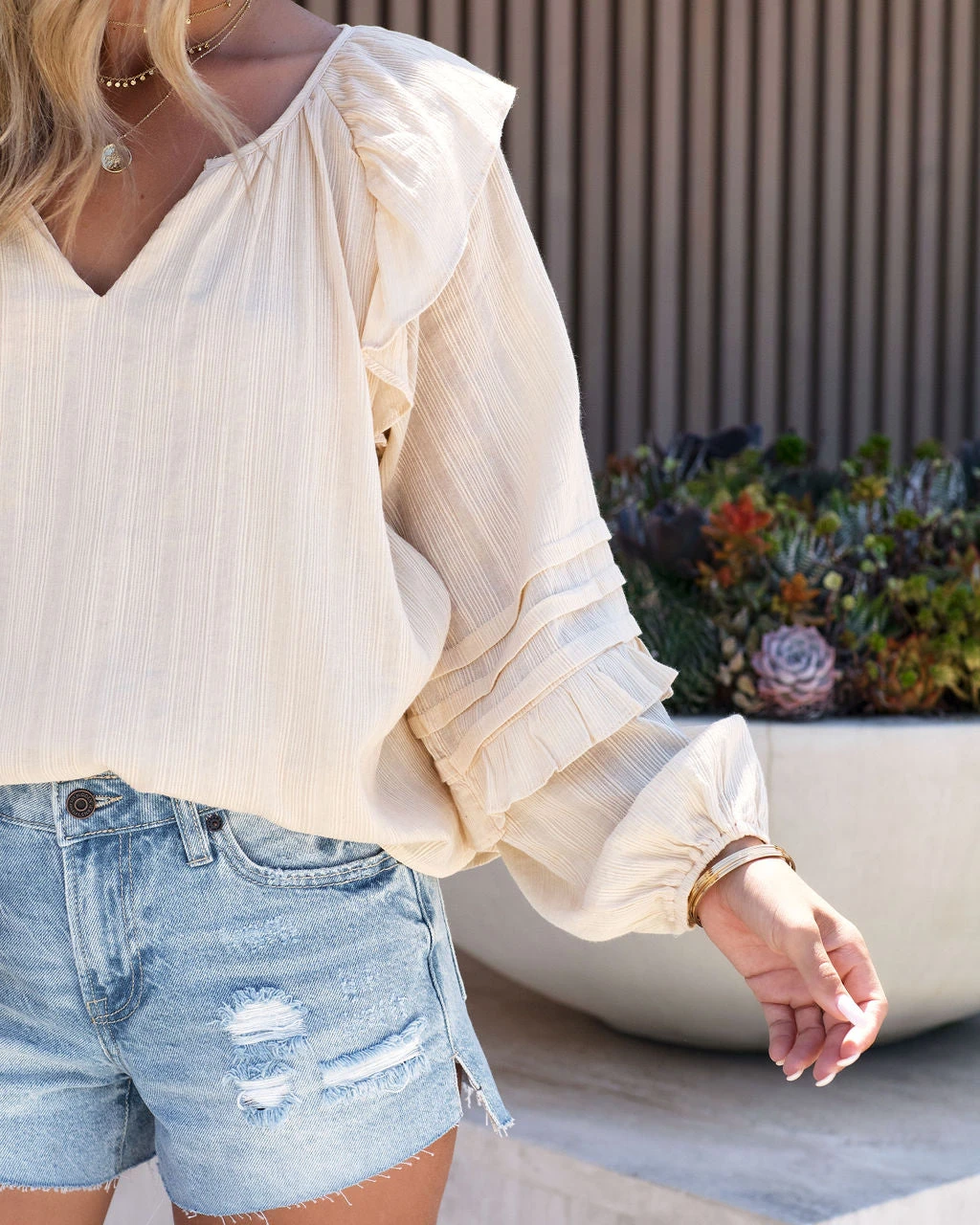 &MER-001 Talsey Cotton Textured Top - Vanilla - FINAL SALE - Image 4