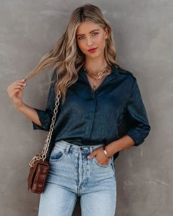 ACOA-001 Thiago Satin Embossed Button Down Blouse - FINAL SALE