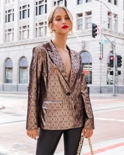 ON T-001 Thrill Seeker Metallic Pocketed Blazer - Bronze - FINAL SALE