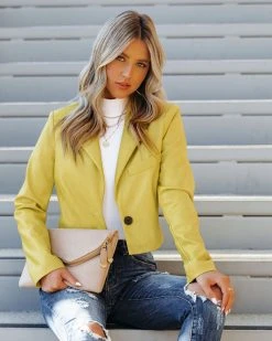 BAGA-001 Tiller Faux Leather Crop Blazer - Chartreuse - FINAL SALE