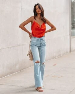 ENDL-001 Trisha Satin Cowl Neck Tank - Orange - FINAL SALE