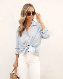 BLU-001 Venice Beach Strolls Front Tie Top - Light Blue - SALE