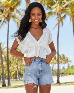 ENTR-001 Elisabetta Ruched Peplum Top - White - FINAL SALE