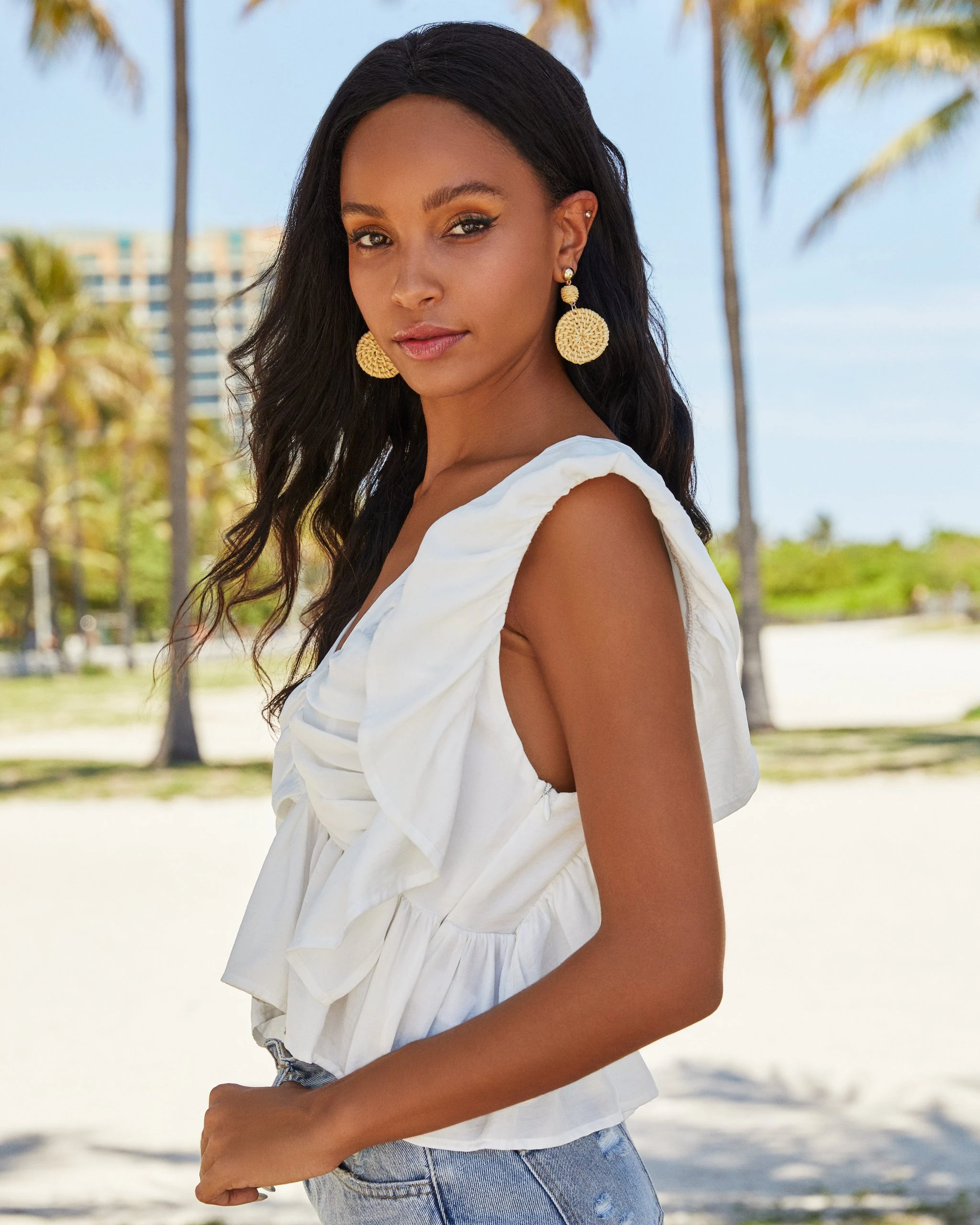 ENTR-001 Elisabetta Ruched Peplum Top - White - FINAL SALE - Image 6