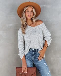 FATE-001 Whitney V-Neck Pullover - Heather Grey - FINAL SALE