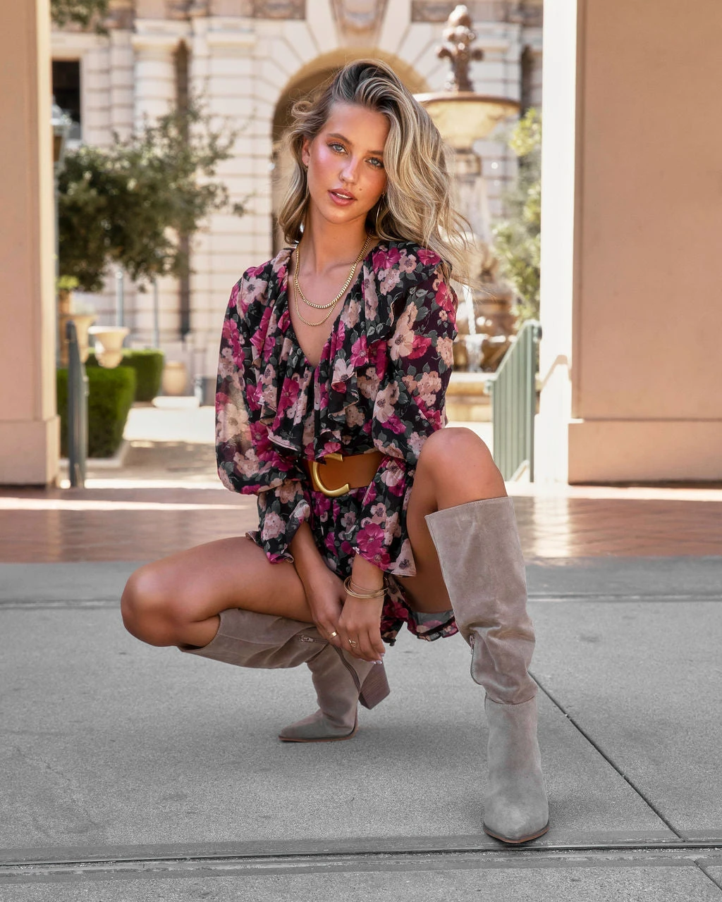 ENDL-001 Wine Country Dates Floral Chiffon Romper - FINAL SALE - Image 6