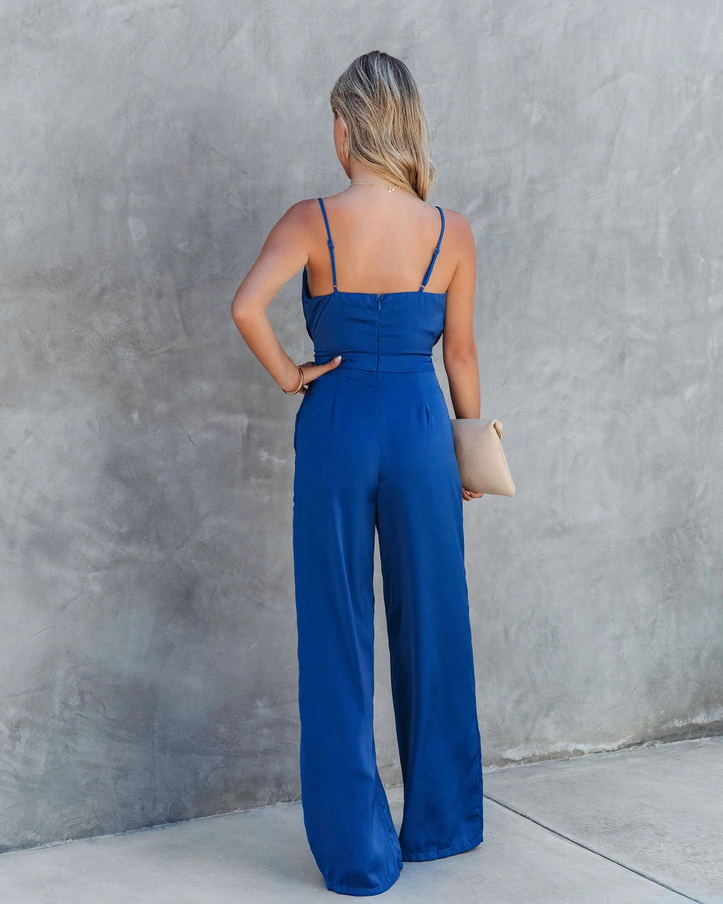 DO+B-001 Worth The Wait Cowl Neck Pocketed Jumpsuit - Blue - FINAL SALE - Image 2