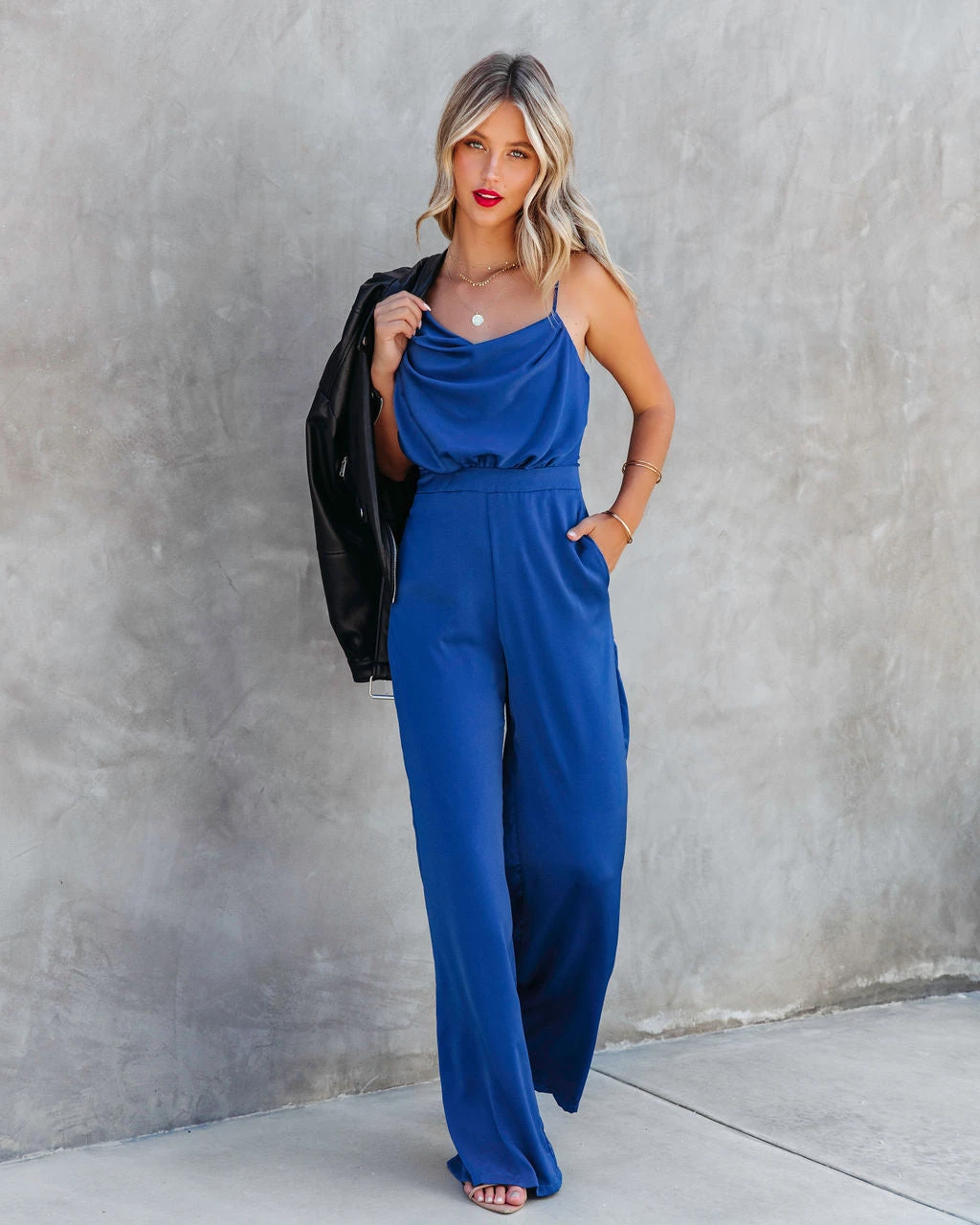 DO+B-001 Worth The Wait Cowl Neck Pocketed Jumpsuit - Blue - FINAL SALE - Image 5