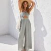 MIOU-001 Alaya Halter Pocketed Cutout Wide Leg Jumpsuit - Sage