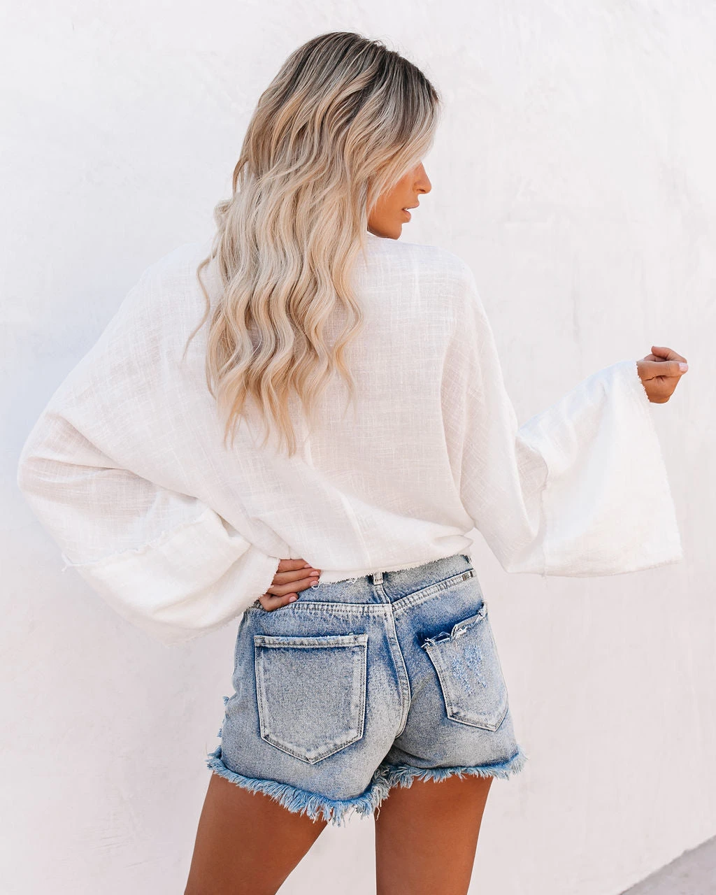 NEWB-001 Aloha Beaches Cotton Frayed Tie Top - White - FINAL SALE - Image 2