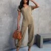 LUCC-001 Amalia Cotton Pocketed Jumpsuit - Olive - SALE