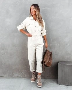 MABL-001 Amelia Pocketed Jumpsuit - Cream - FINAL SALE