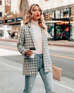 ENTR-001 Amoura Pocketed Houndstooth Blazer - FINAL SALE