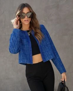 A PE-001 Be Bold Tweed Chain Blazer - Blue - FINAL SALE