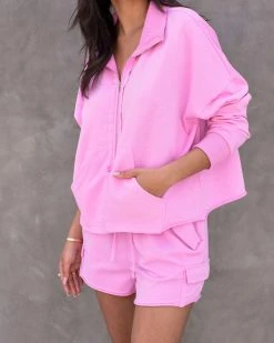 A PE-001 Behati Half Zip Lightweight Sweatshirt - Pink