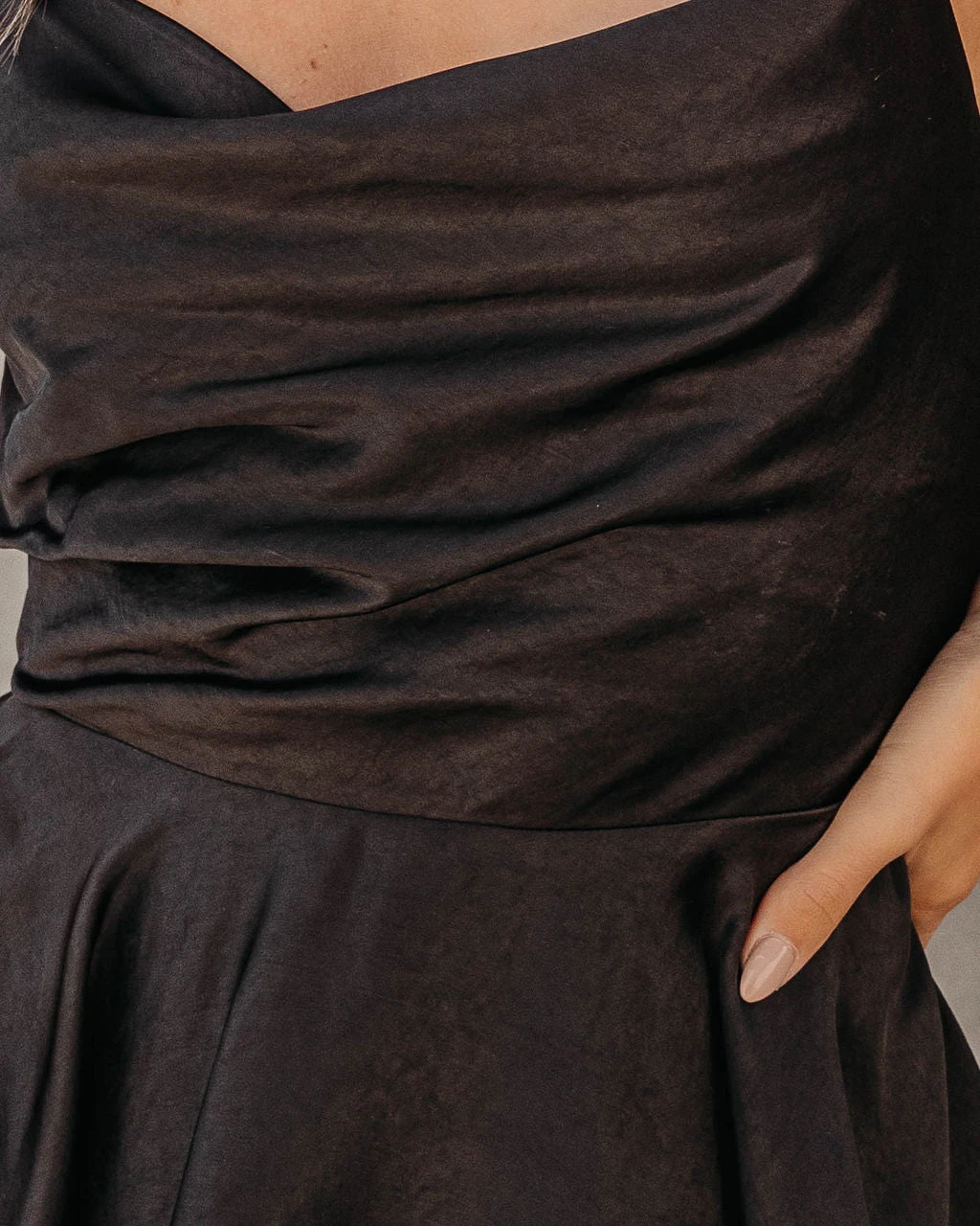 OLIA-001 Betsy Satin Cowl Neck Lace Up Back Romper - Black - FINAL SALE - Image 2