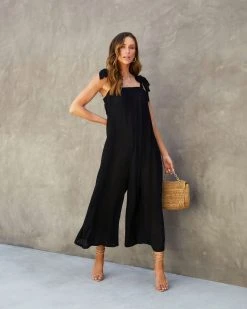 HYFV-001 By The Sea Shoulder Tie Jumpsuit - Black