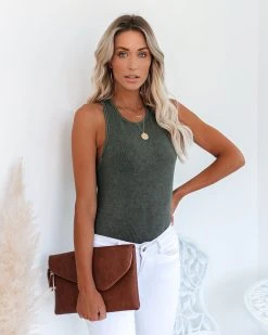 MUST-001 Cactus Washed Cotton Racerback Tank - Olive - FINAL SALE